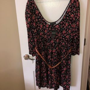 Forever 21 Longsleeve Floral Dress With Brown Belt